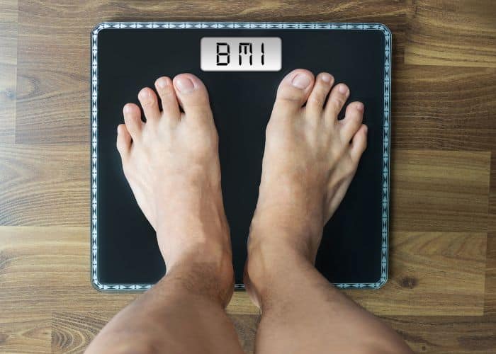 BMI text on digital weighing scale